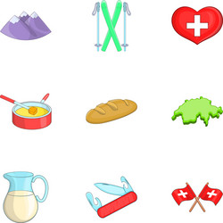 Switzerland tourists attractions icons set vector