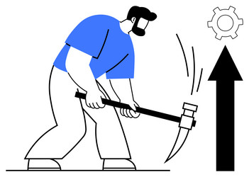 worker using pickaxe to break ground under upward vector image