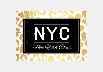 nyc slogan typography on leopard pattern vector image