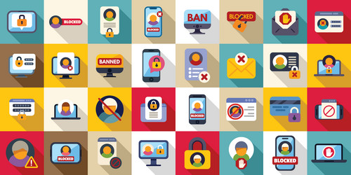 account blocking icons set flat ban delete vector image