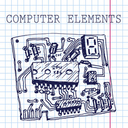 Hand draw computer circuit board on paper vector