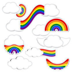 rainbow paper and cloud with shadow on white vector image