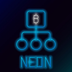 Glowing neon line blockchain technology bitcoin vector