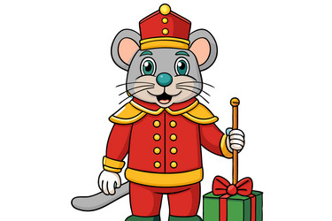 nutcracker mouse in festive red and gold uniform vector image