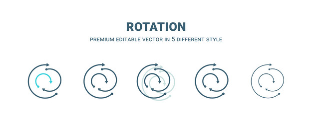 rotation icon in 5 different style outline filled vector image