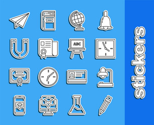 set line pencil with eraser table lamp clock vector image