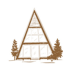 triangular house a-frame hut and tree fir vector image