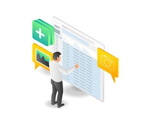 Flat isometric concept of man setting email data vector