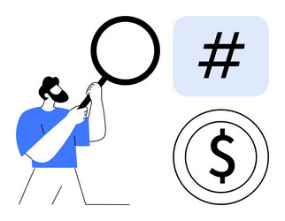 man analyzing metadata tag with magnifying glass vector image