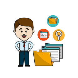 man with digital folder file and documets icons vector