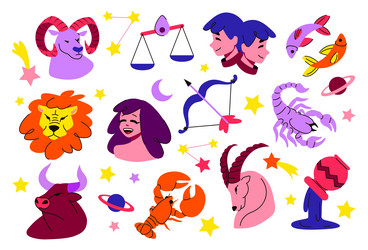 zodiac signs cute pisces aries and taurus icons Vector Image