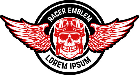Biker Skull Emblem with Wings Vector Image