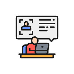 man at computer reads a resume id verification vector image