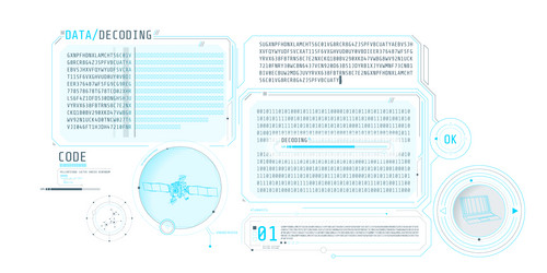 futuristic interface of satellite data decoding vector image