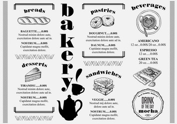 menu bakery restaurant food template placemat vector