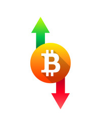 Bitcoin icon up and down pointing arrow vector