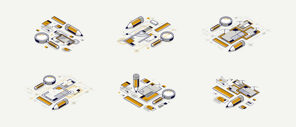 engineering project concept set paper document vector image