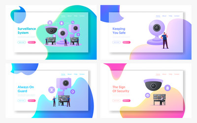 Security Monitoring System - Tiny Characters vector