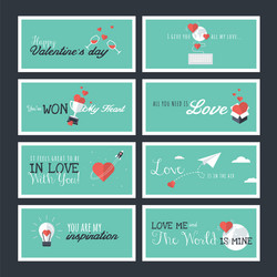 set flat design valentines day greeting cards vector