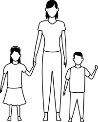 Woman with children in black and white vector