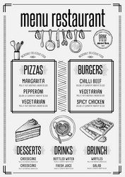 Menu restaurant food template placemat vector