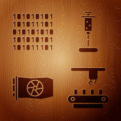 set factory conveyor system belt binary code vector image