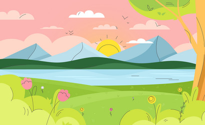 abstract landscape with mountains hills lake vector