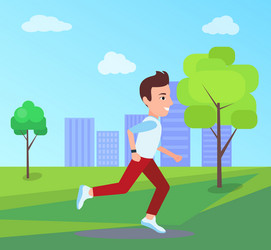 Man running at park in summer vector