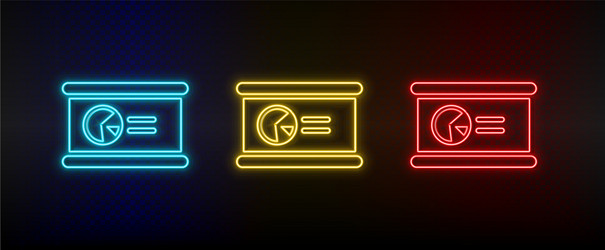 Neon icon set presentation red blue vector