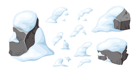 set of stone and rock in snow elements for ui vector