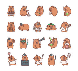 capybara science experiments set featuring vector image