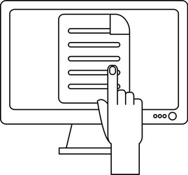 hand pointing computer screen in black and white vector image