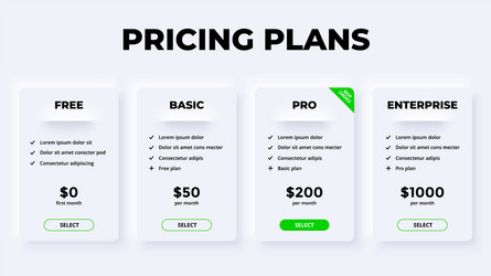 neumorphic infographic pricing plan vector