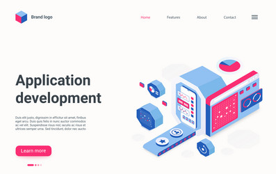 App development isometric landing page vector