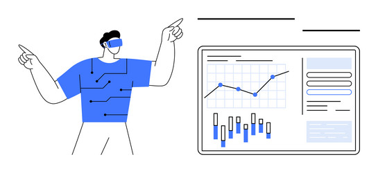 man using virtual reality for data analysis vector image