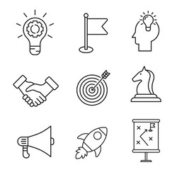 Set of strategy icons in linear style vector