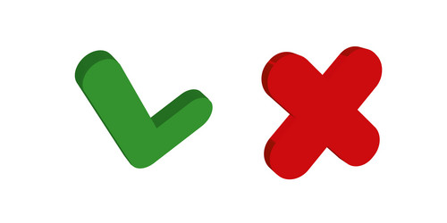 3d rendering green and red check mark vector