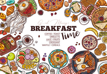 breakfast menu hand drawn template vector