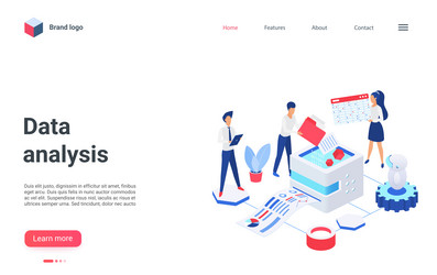 Data analysis landing page database cloud storage vector