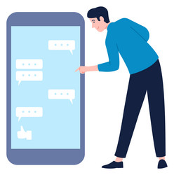 man look at chat app on smartphone screen mobile vector image