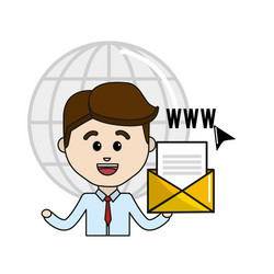 man with global folder file virtual information vector