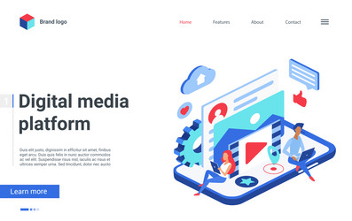 digital media platform landing page users upload vector