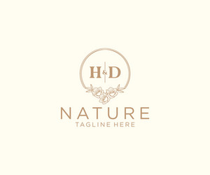 Initial hd letters floral frames botanical Vector Image