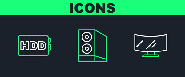 set line computer monitor screen hard disk drive vector image