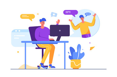 two guys communicate wirelessly through a computer vector image