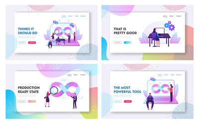 Devops teamwork website landing page set vector