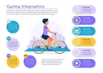 Bicycle infographics man riding bike with city vector