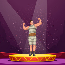 Strong man performing in circus show mustached Vector Image