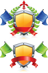 coat of arms with shield triangular flags wreath r vector image