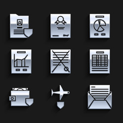 Set delete file document plane with shield mail vector